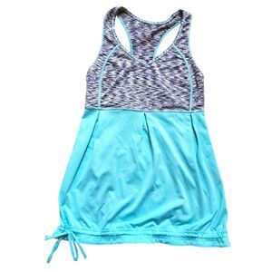 Lucy Tech Tank Top Women Small Blue Heather Gray Athletic Gym Drawstring Hem